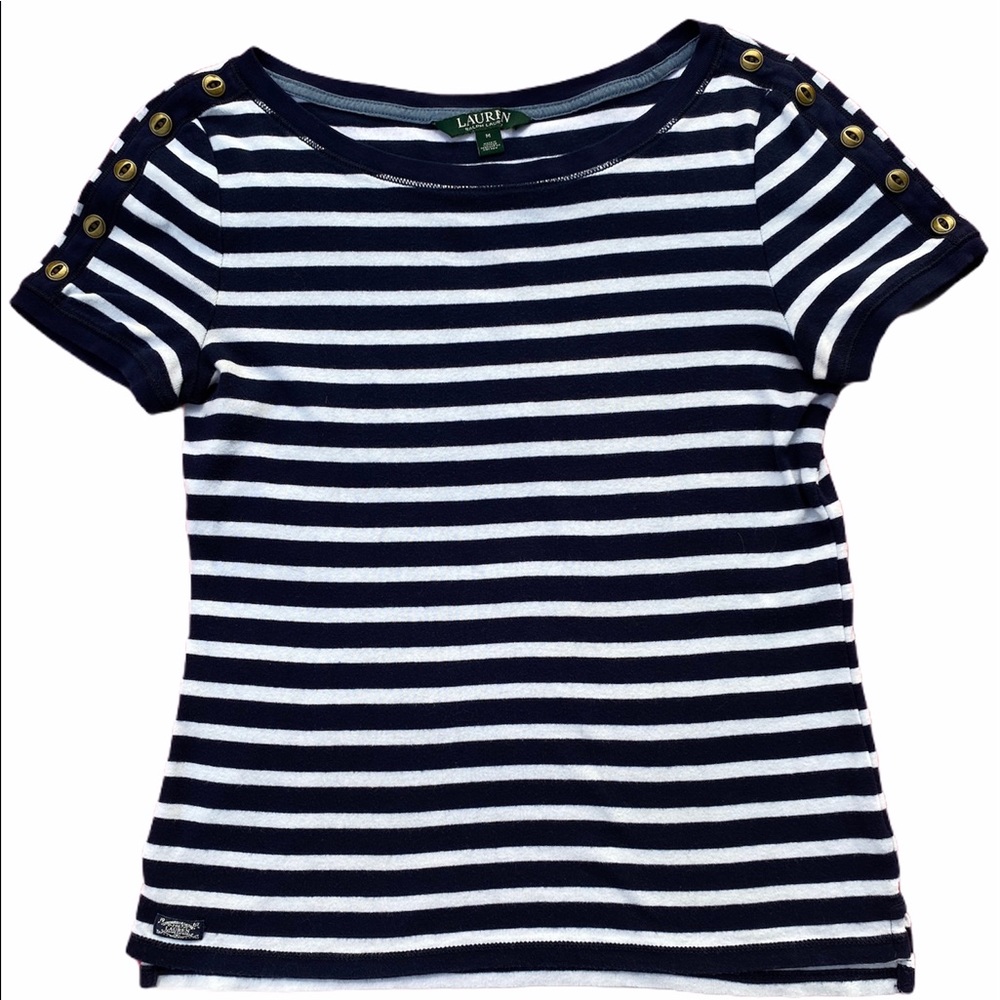 Ralph Lauren 100% cotton blue and white top